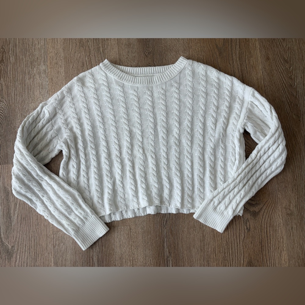Lucky Brand Cable Knit Sweater Cream Chunky Knit Pullover Medium